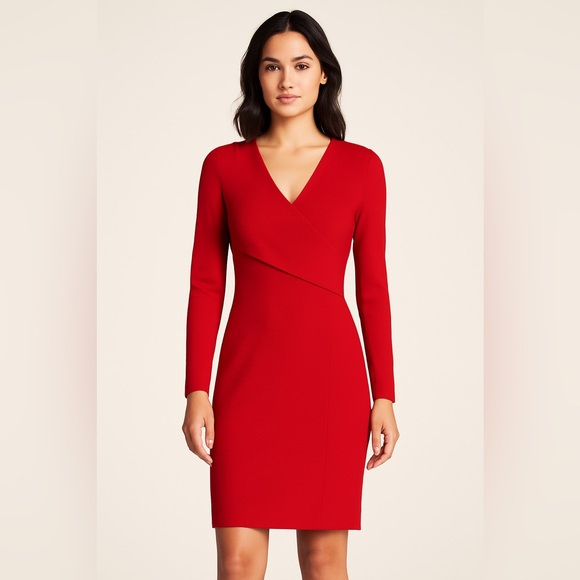 Diane Von Furstenberg Red Long-Sleeve Sheath Faux Wrap Dress size P (size 2-4) - Picture 1 of 5
